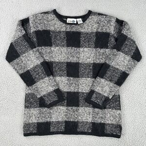 Vintage Paul Harris Design Mohair Sweater Women Medium Black Grey Checkered